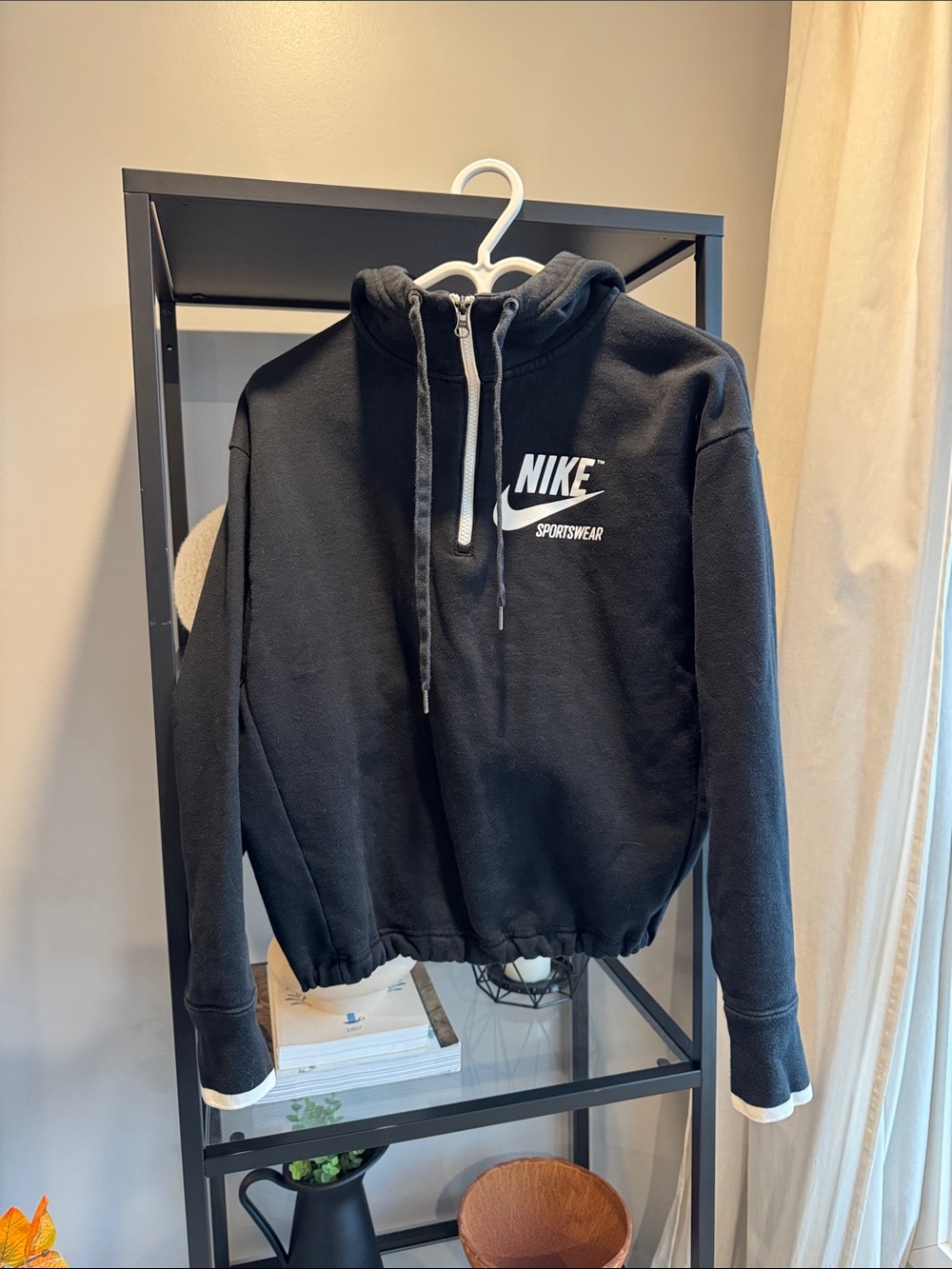 603.Nike Black Sportswear Half-Zip Bomber Hoodie